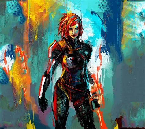 Painted Shepard Colorful Femshep Mass Effect Redhead Hd Wallpaper