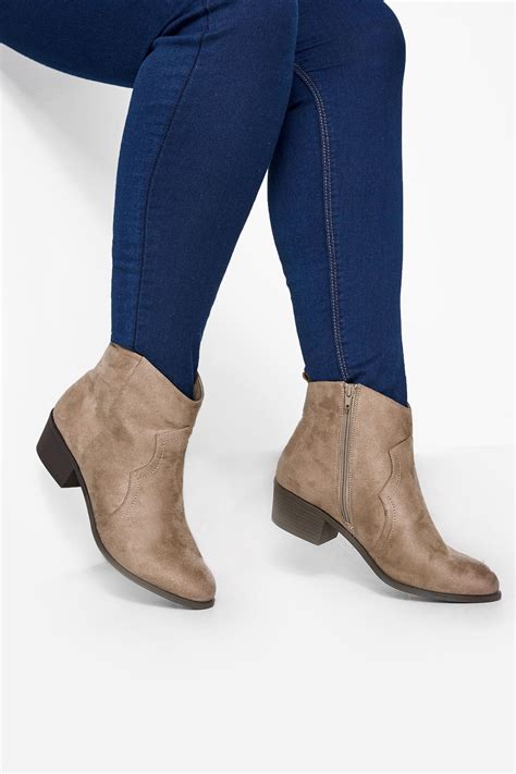 Taupe Western Ankle Boots In Extra Wide Fit Yours Clothing