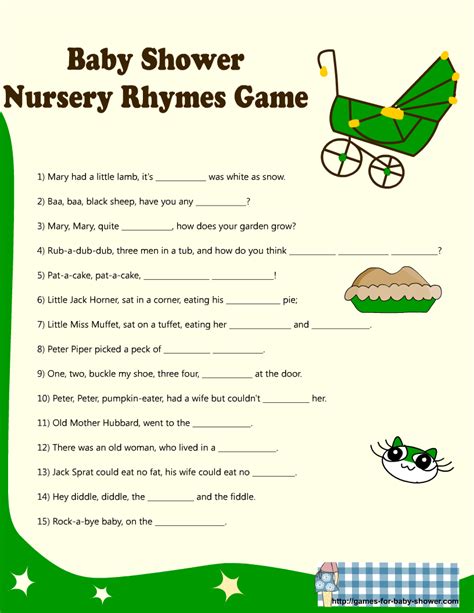 Free Printable Baby Shower Nursery Rhyme Games