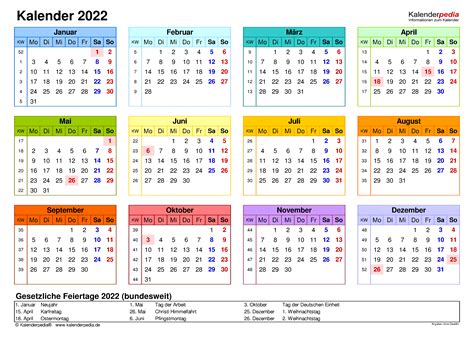 Kalender 2022 Mit Excelpdfword Vorlagen Feiertagen Ferien Kw Images