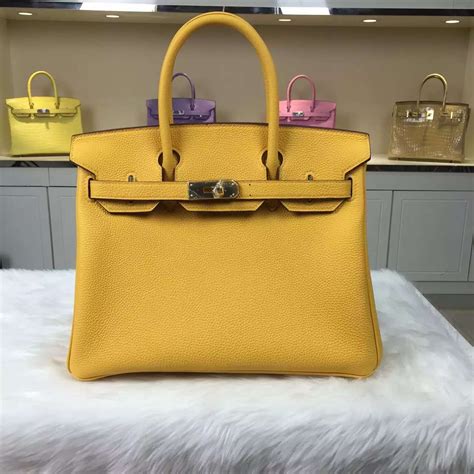 Hermes 9u Mustard Yellow Togo Calfskin Leather Birkin Bag 30cm Womens