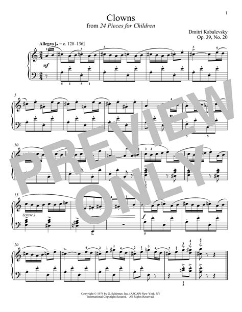 Clowns Op 39 No 20 Sheet Music Dmitri Kabalevsky Piano Solo