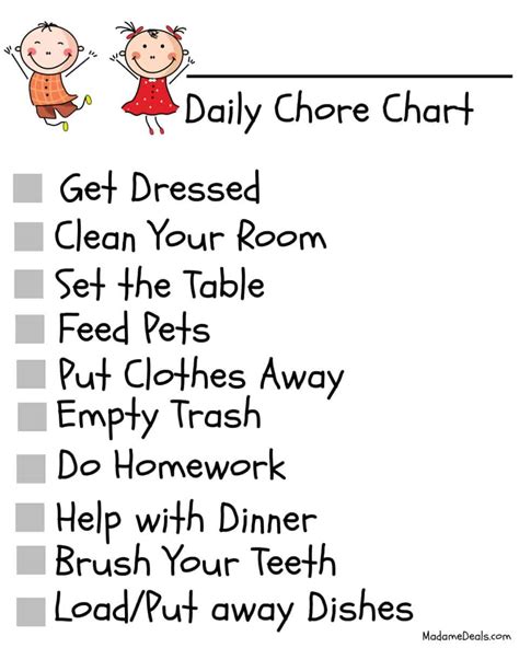 Free Printable Chore Charts 10 Ideas For School Age Kid Chores Real