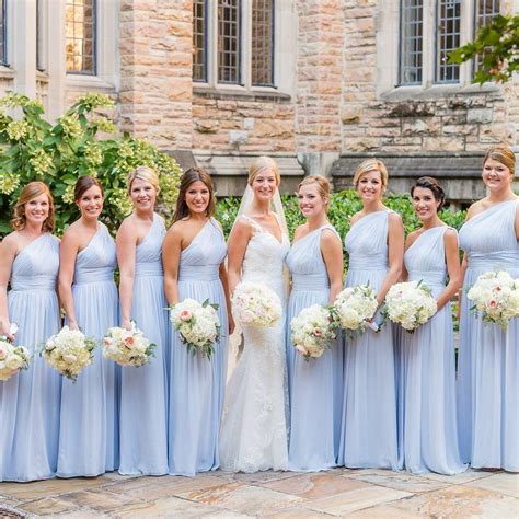 Elegant Pale Blue One Shoulder Floor Length Chiffon Bridesmaid Dresses