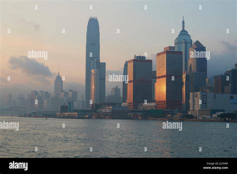 Sunrise Over Victoria Harbour And Central District Hong Kong Stock
