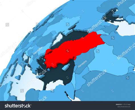 Turkey In Red On Blue Model Of Political Globe Royalty Free Stock