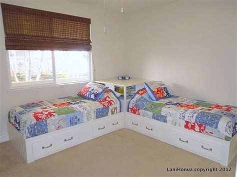 You could put a nice lamp on the table to read by, and guests would have a place to put a drink of water or book. Corner Twin Beds with Table | twin beds corner - Google ...