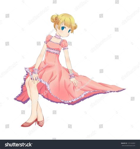 Anime Girl Wearing Long Beautiful Pink Stock Illustration