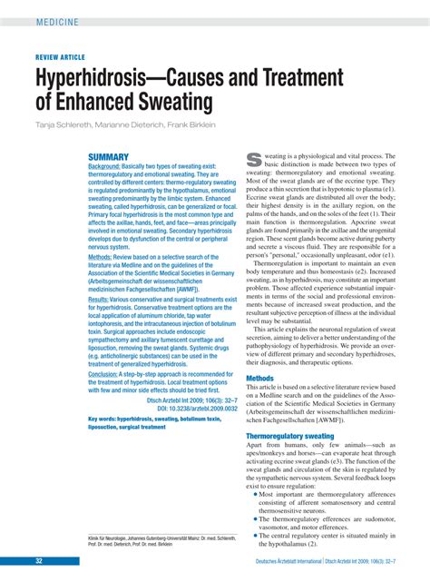 Pdf Hyperhidrosis Causes And Treatment Of Enhanced Sweating