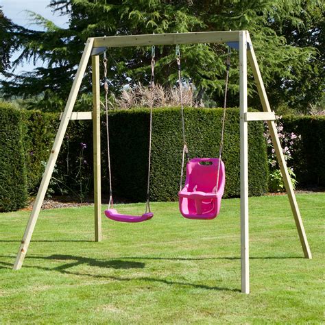 Rebo Active Range Wooden Garden Double Swing With Baby Seat Pink Ebay