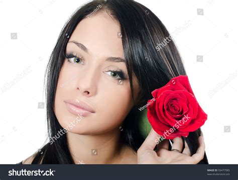 Girl Beautiful Hair Red Rose Stock Photo Edit Now 93477085