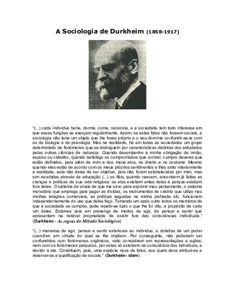 Pdf A Sociologia Em Émile Durkheim Ra Isis