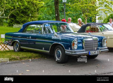 BADEN BADEN, GERMANY - JULY 2019: blue MERCEDES-BENZ W111 280SE 280 SE