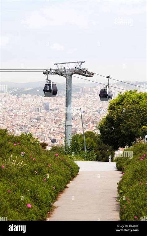 Montjuic Cable Car Tower Barcelona Panorama Stock Photo Alamy