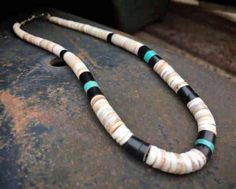 S White Shell And Turquoise Heishi Choker Necklace For Slender