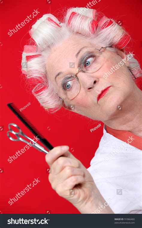 Old Woman With Her Hair In Rollers Stock Photo 91066460 Shutterstock