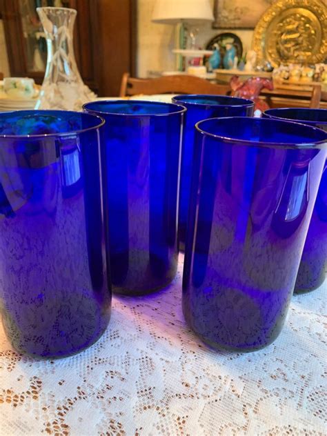 5 Cobalt Blue Drinking Glasses Rounded Bottom Free Shipping Etsy