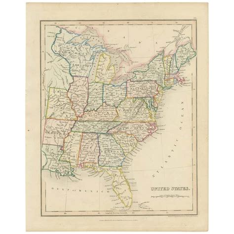 Original Antique Hand Colored Map Of The United States Circa 1845 For