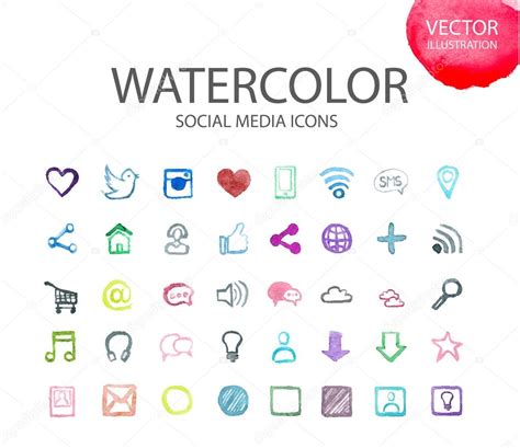 Social Media Symbols Watercolor Icon — Stock Vector © Designanya