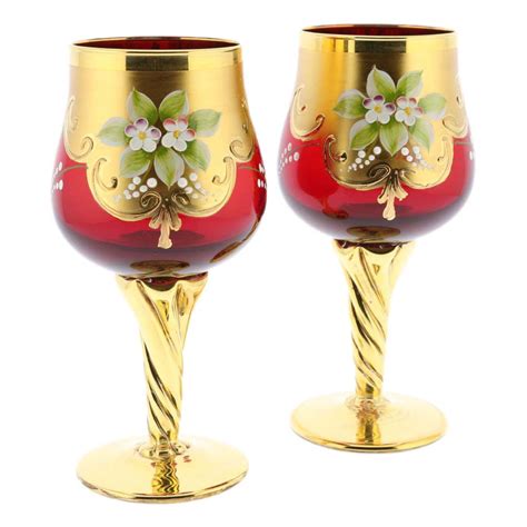Murano Glass Goblets Set Of Two Murano Glass Wine Glasses 24k Gold Leaf Red