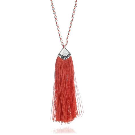 Red Boho Bead Decor Tassel Pendant Necklace 17 Cad Liked On Polyvore