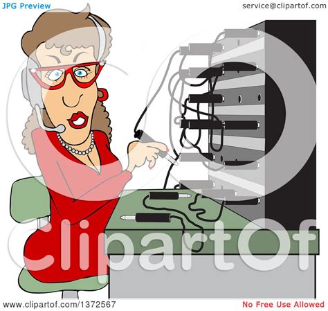 Clipart Of A Cartoon Caucasian Female Switchboard Operator