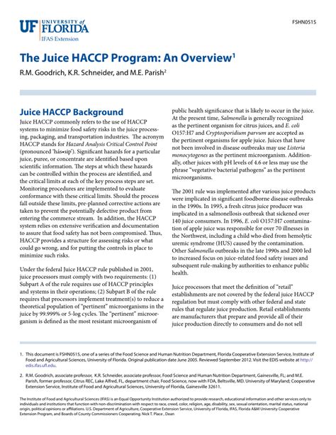 Pdf The Juice Haccp Program An Overview