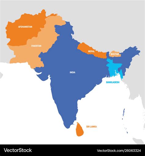 South Asia Region Map Countries In Southern Vector Image