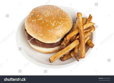 Round Plate Plain Burger French Fries Stock Photo 124613647 Shutterstock