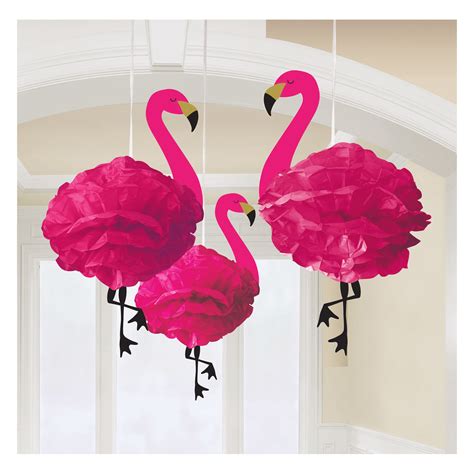 Fluffy Flamingo Hanging Decorations Pink Lets Party