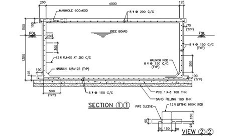 Water Tank Manhole Section Autocad Drawing Dwg File Cadbull Autocad Drawing Autocad Water Tank