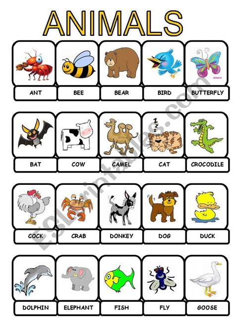 Animals Pictionary Esl Worksheet By Bburcu Kindergarden Activities