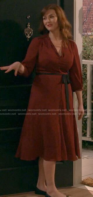 Wornontv Julias Red Printed Midi Dress On B Positive Sara Rue