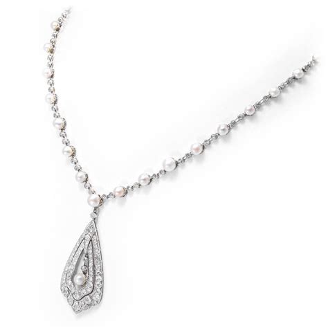 Edwardian Pearl Diamond Platinum Necklace For Sale At 1stdibs