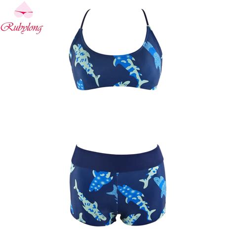 Rubylong 2017 New Bikinis Women Halter Swimwear Sexy Shark Printing