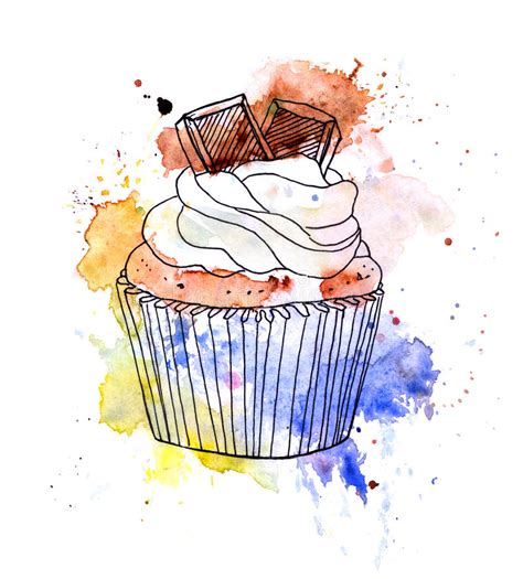 Perfect graphic for wedding invitations, greeting cards, photos, posters, blogs, quotes and more. Cupcake Cake With Chocolate. Watercolor Stock Illustration ...