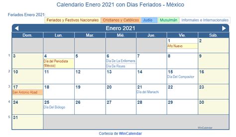 Calendario Enero 2021 Para Imprimir México