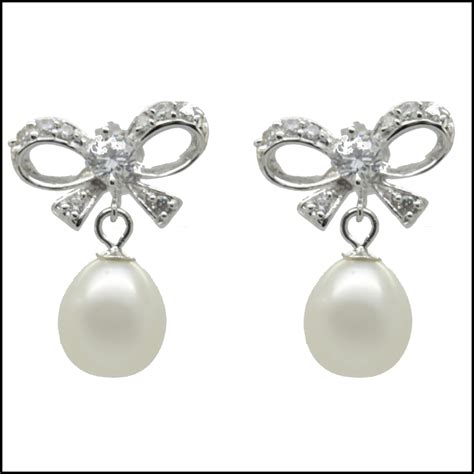 C E Silver Bow Pearl Earrings Lido Collection