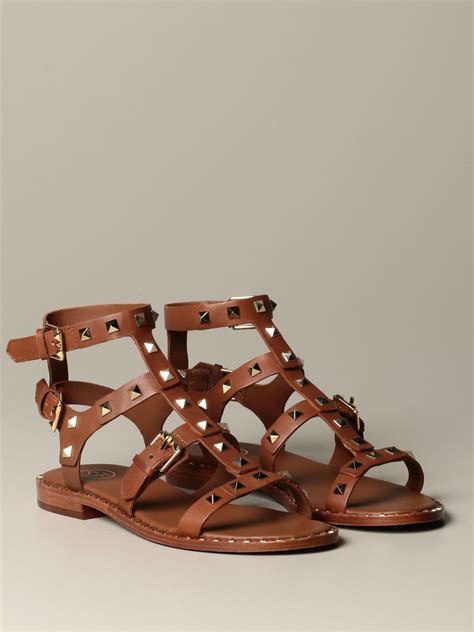 Ash Low Sandal In Leather With Studs Flat Sandals Ash Women Leather