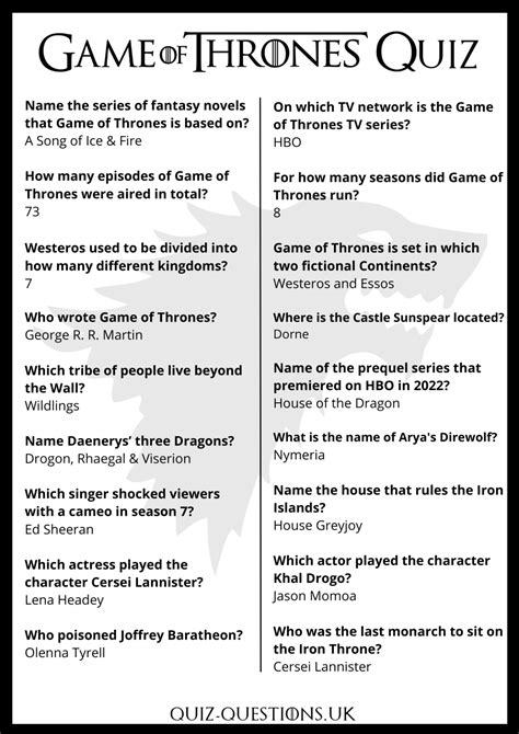 Game Of Thrones Quiz Questions And Answers 2024