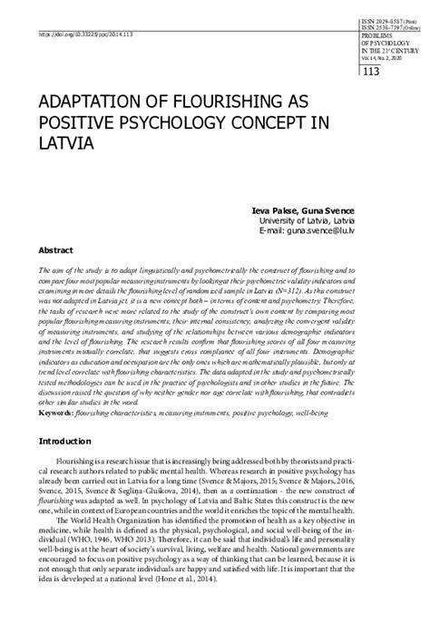 Pdf Adaptation Of Flourishing As Positive Psychology Concept In