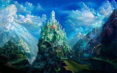 Digital Art Fantasy Art Castle Clouds Mountains Hills Tower Dome