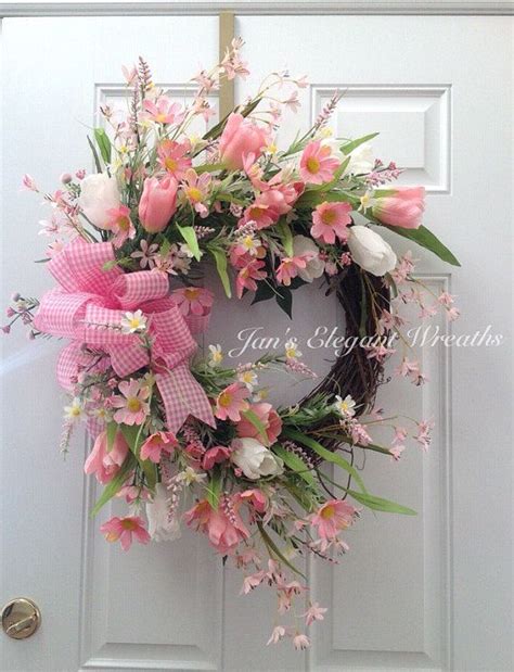 Pink Spring Wreath Easter Wreath Mothers Por Janselegantwreaths