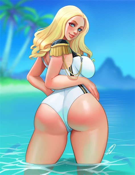 Rule 34 1girls Alternate Costume Alternate Hairstyle Ass Beach Big Lips Black Swimsuit Blonde