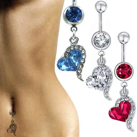Pc Sexy Dangle Belly Bars Belly Button Rings Classic Surgical Steel Crystal Heart Pendant Navel