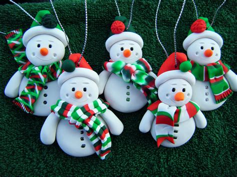 Set Of 5 Made To Order Handmade Sculpey Clay Snowmen Etsy Christmas