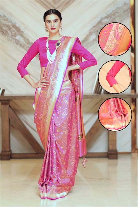 Nirmal Creations Best And Pure Rani Pink Banarasi Saree And Blouse Piece Nirmal Creations