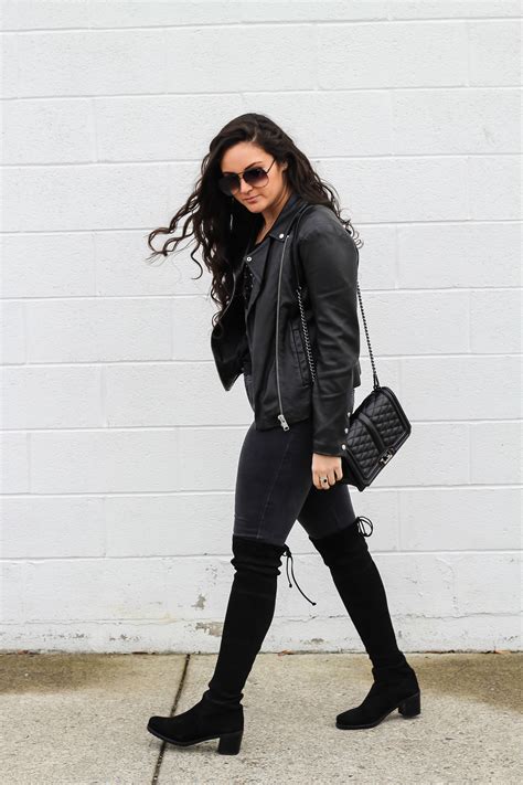 over the knee boots leather jacket outfit leather jacket outfits over the knee boots