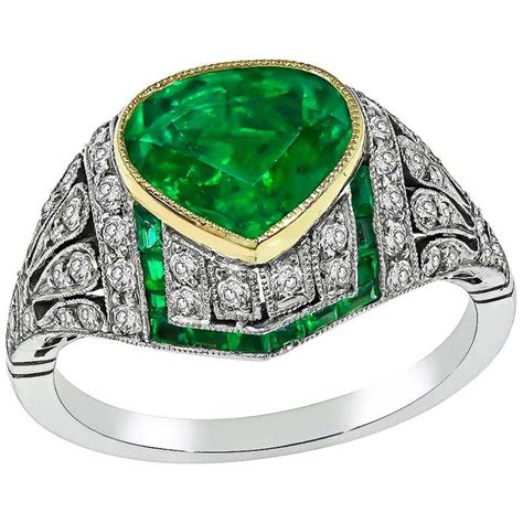 Antique Emerald Diamond Gold Platinum Ring At 1stdibs