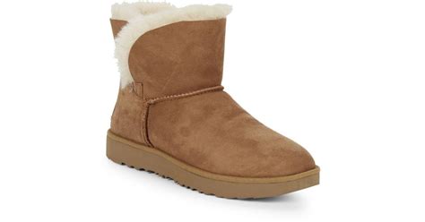 Ugg Fur Classic Cuff Mini Suede And Shearling Boots In Chestnut Brown Lyst